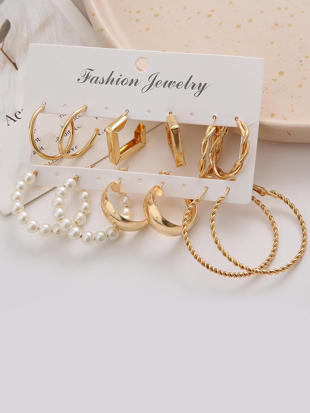 

Lyla Set Of 6 Contemporary Hoop Earrings, Gold