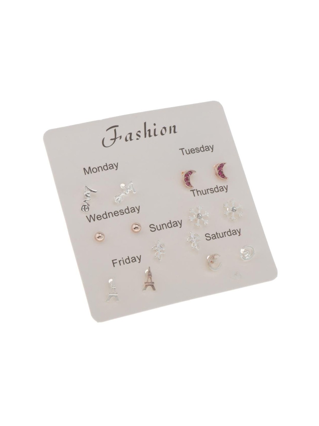 

Lyla Set Of 7 Quirky Studs Earrings, Silver