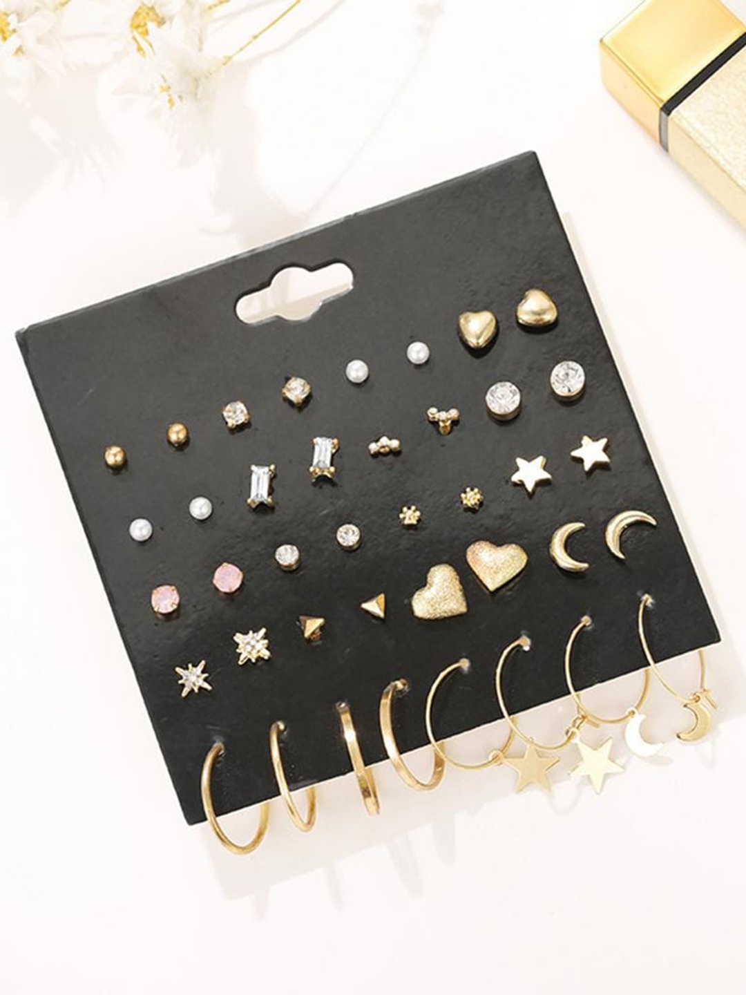 

Lyla Set Of 20 Contemporary Studs Earrings, Gold