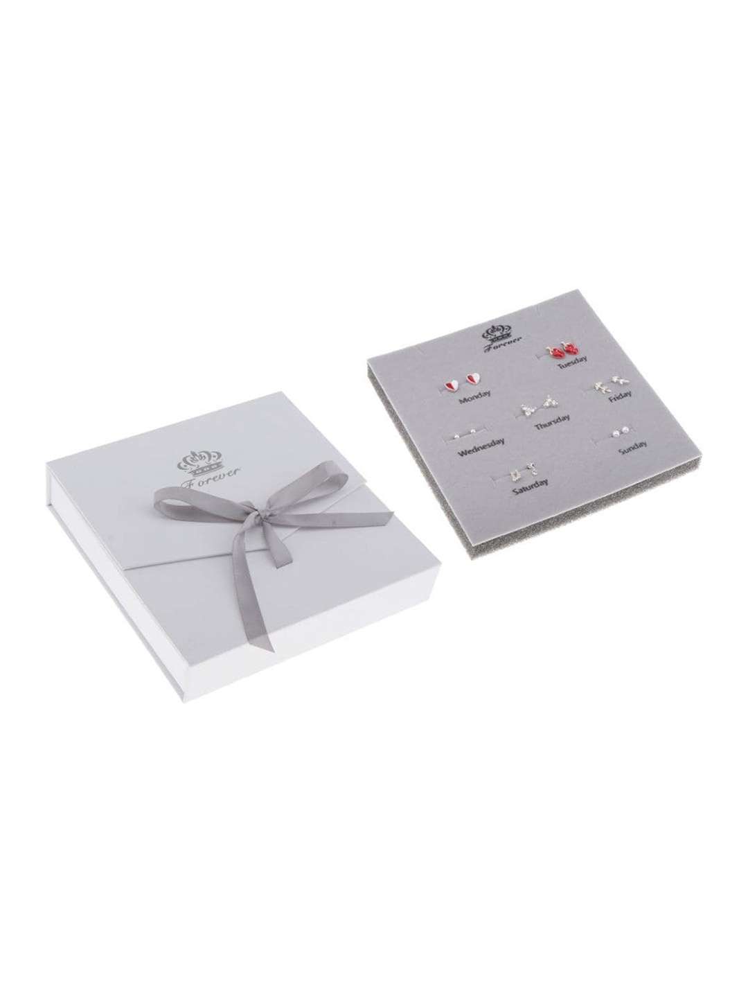 

Lyla Set Of 7 Contemporary Studs Earrings, Silver