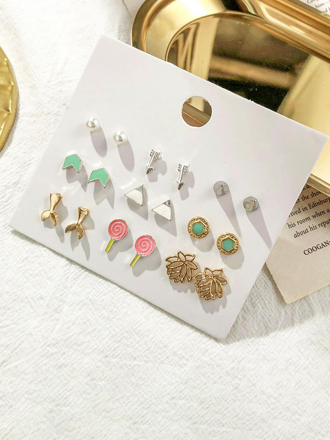 

Lyla Set Of 9 Contemporary Stud Earrings, White