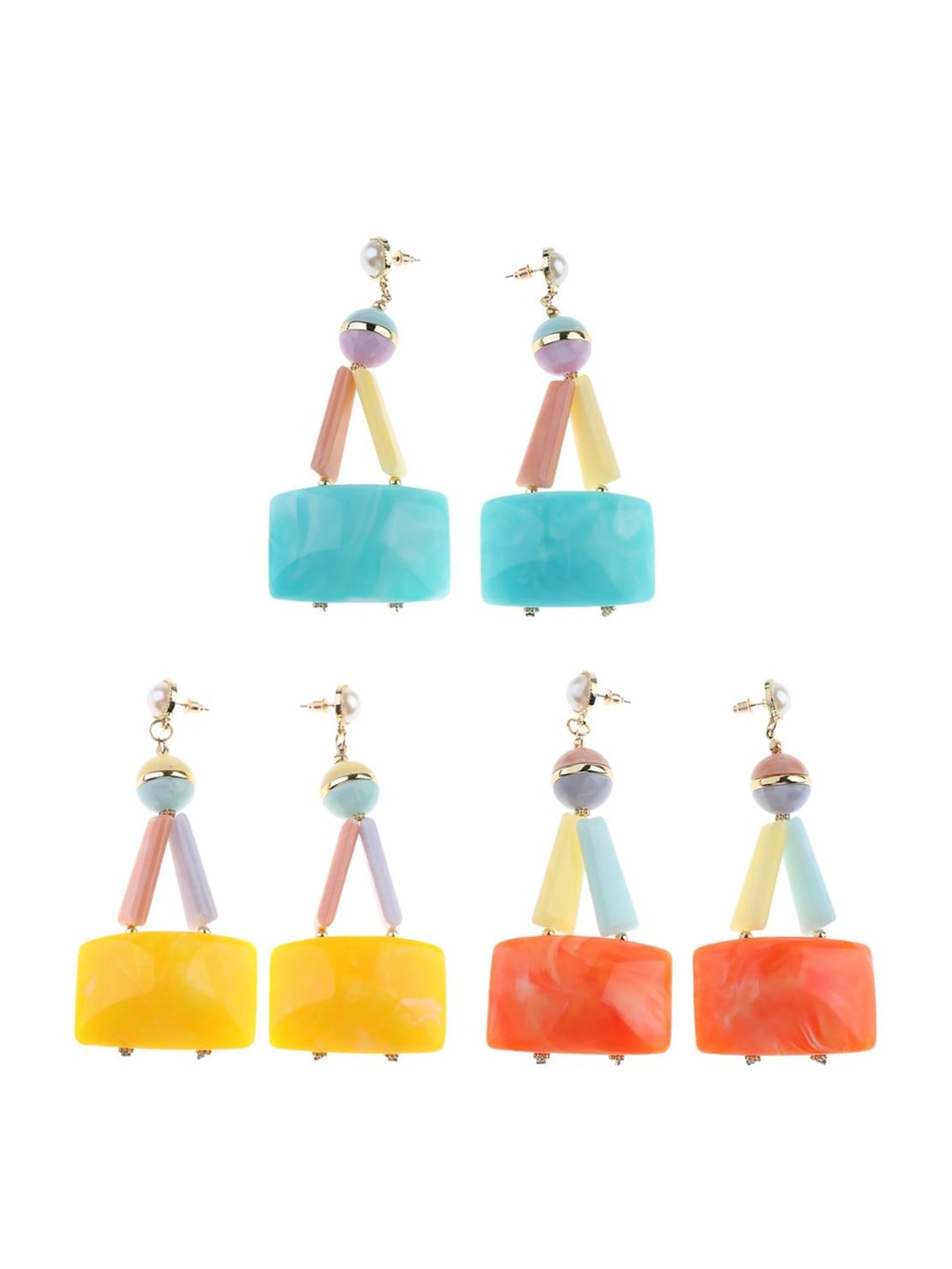 

Lyla Set Of 3 Contemporary Drop Earrings, Yellow