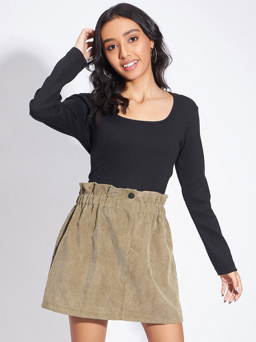 

luyk Girls Square Neck Pure Cotton Top with Skirt, Brown