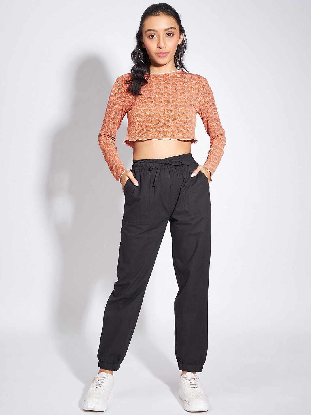 

luyk Girls Geometric Printed Crop Top with Trousers, Orange