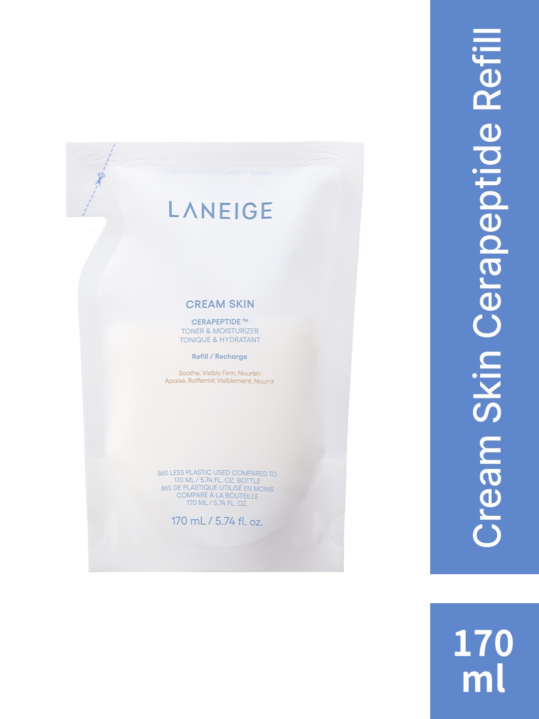

LANEIGE 2-In-1 Cream Skin Cerapeptide Refiner Toner Refill For Hydration - 170ml, White
