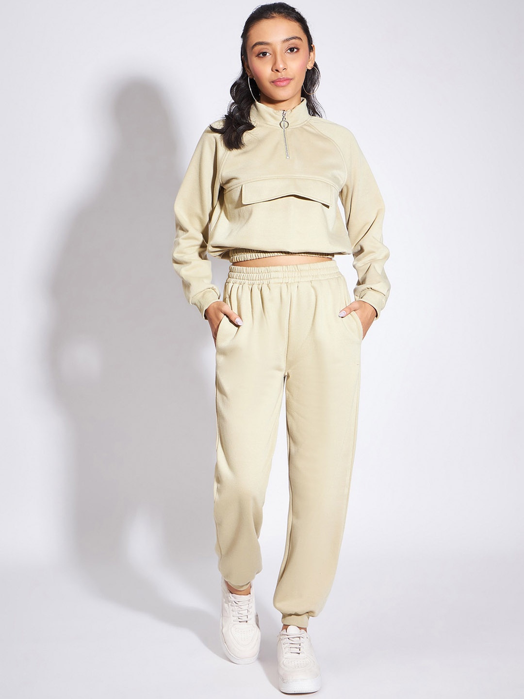 

luyk Girls High Neck Sweatshirt With Joggers, Beige