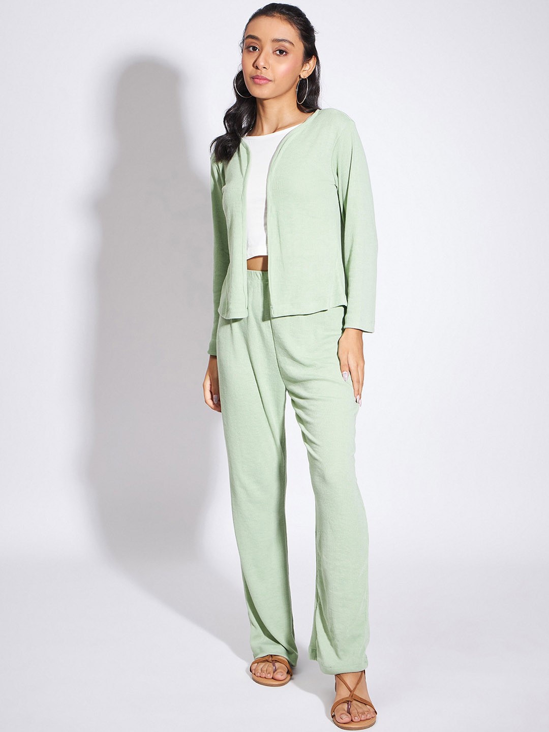 

luyk Girls Pure Cotton Top With Trouser & Jacket, Sea green