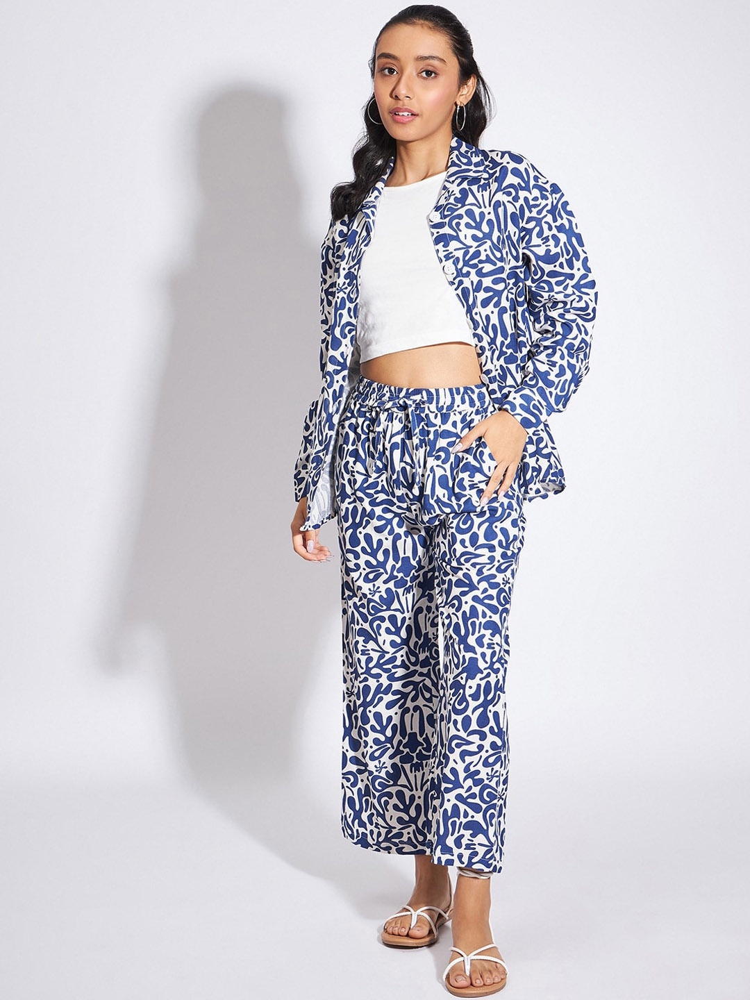 

luyk Girls Printed Shirt With Trousers & Crop Top, Navy blue