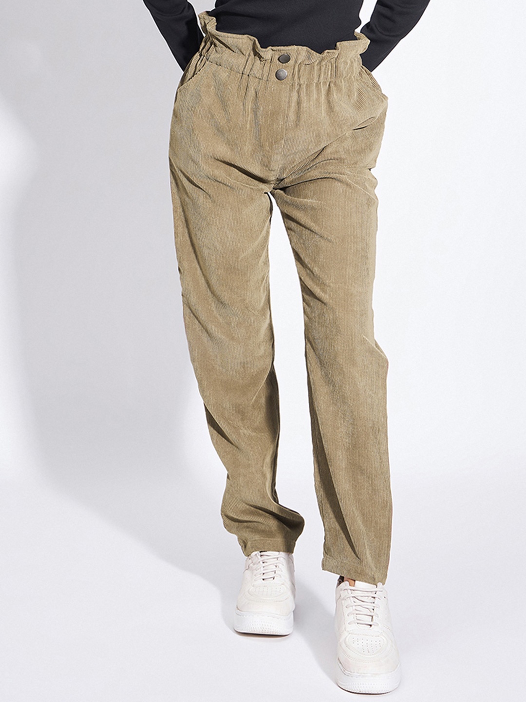 

luyk Girls Cotton Smart High-Rise Wrinkle Free Trousers, Brown