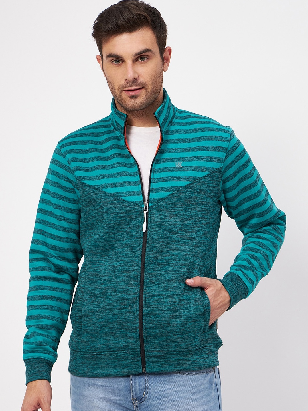

URKNIT Striped Mock Collar Lightweight Bomber Jacket, Green