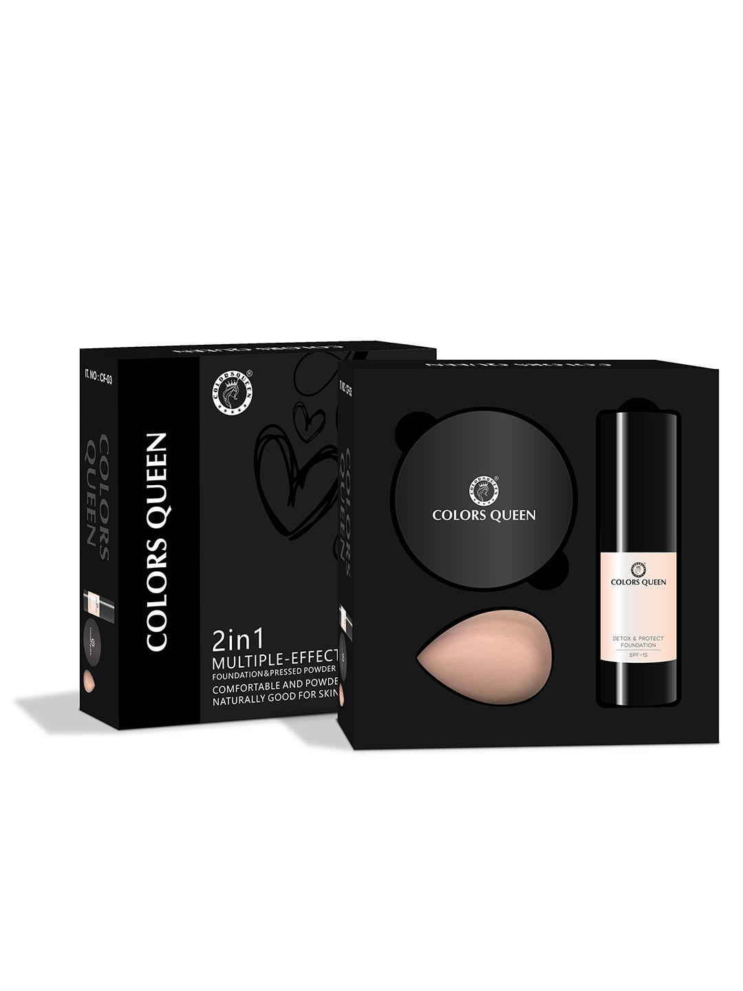 

Colors Queen 2 In 1 Detox & Protect Foundation With Compact & Beauty Blender, Multi