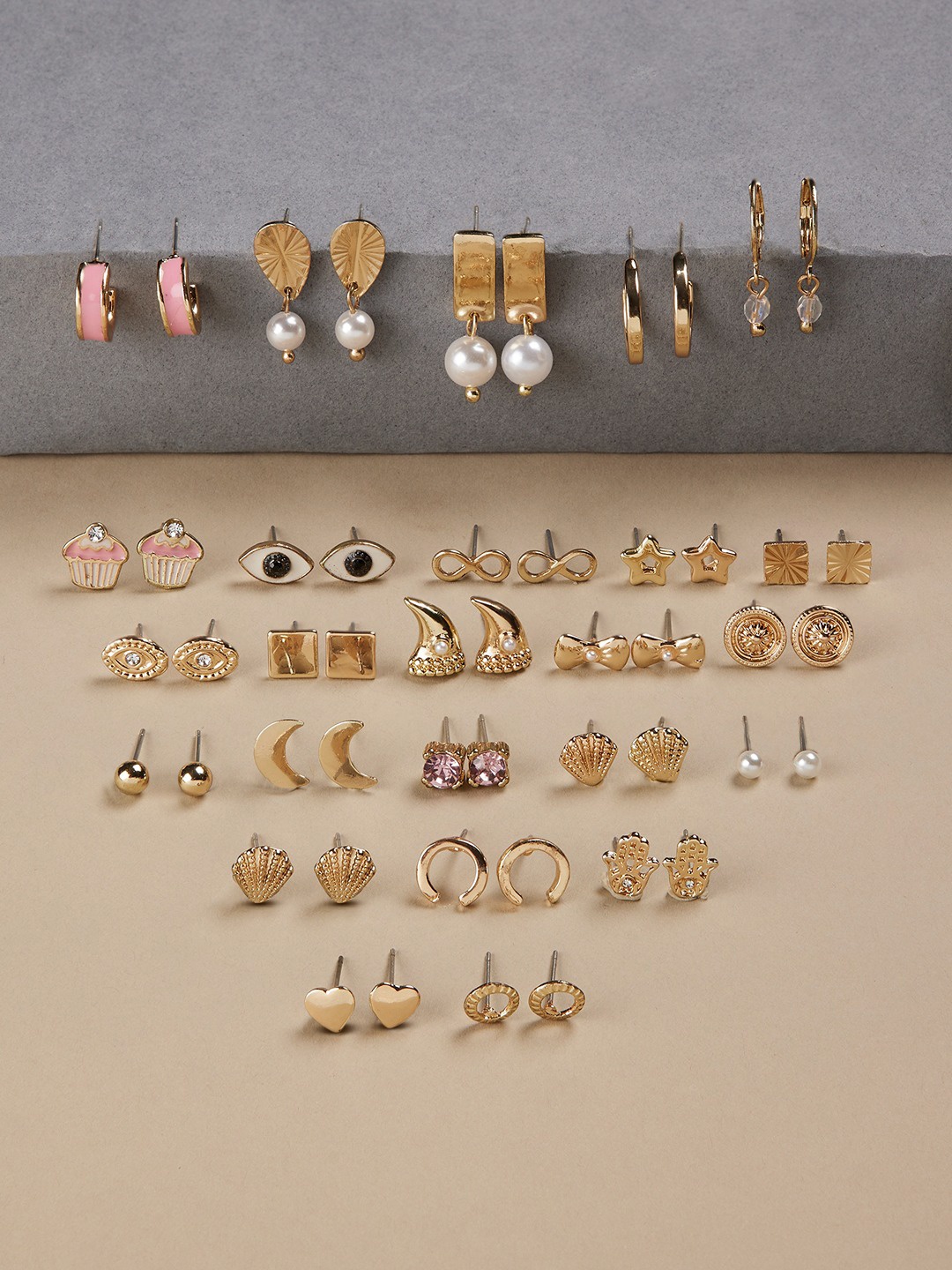 

Zaveri Pearls Set Of 25 Gold Plated Studs Earrings
