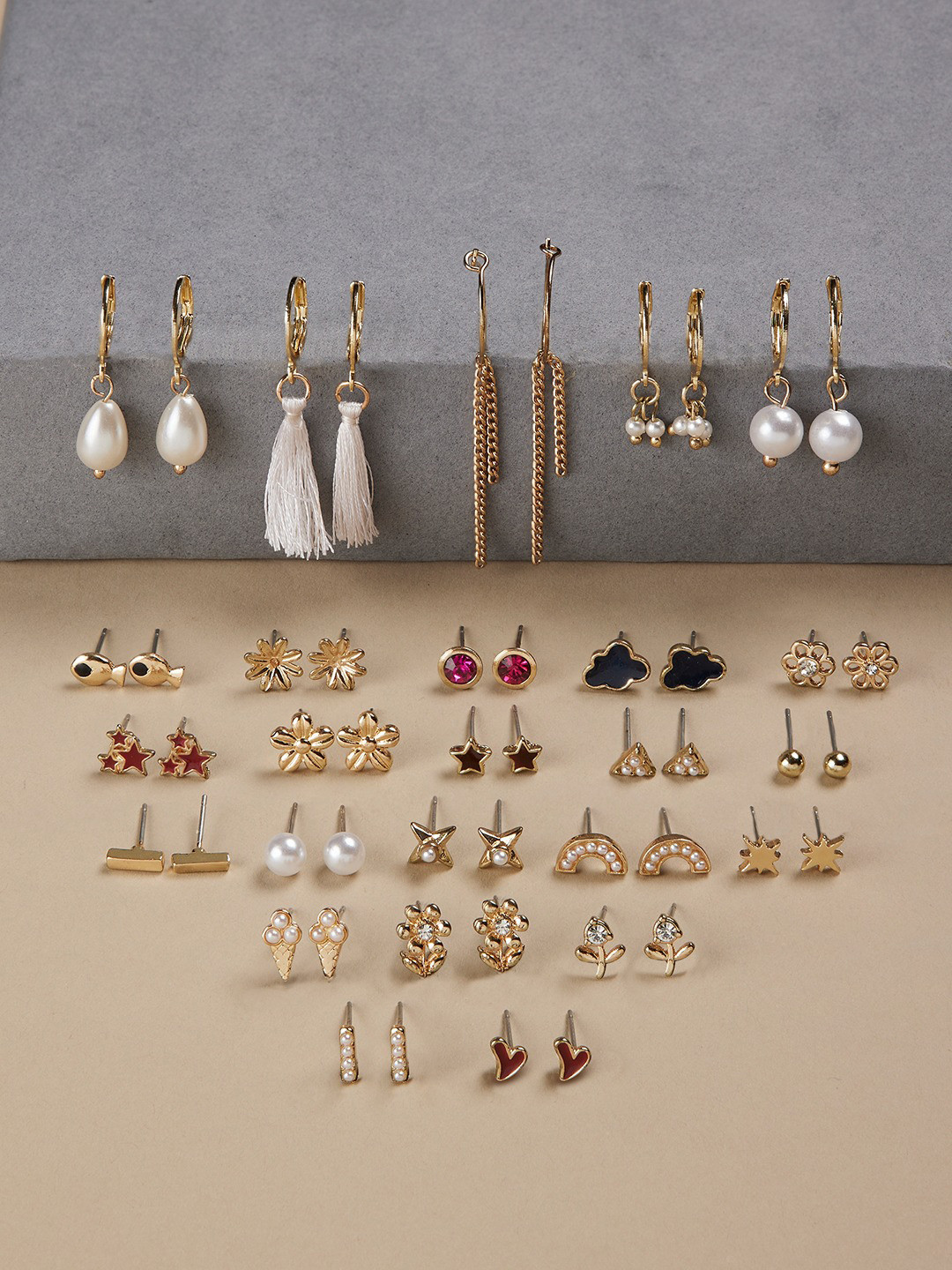 

Zaveri Pearls Set Of 25 Gold Plated Studs Earrings