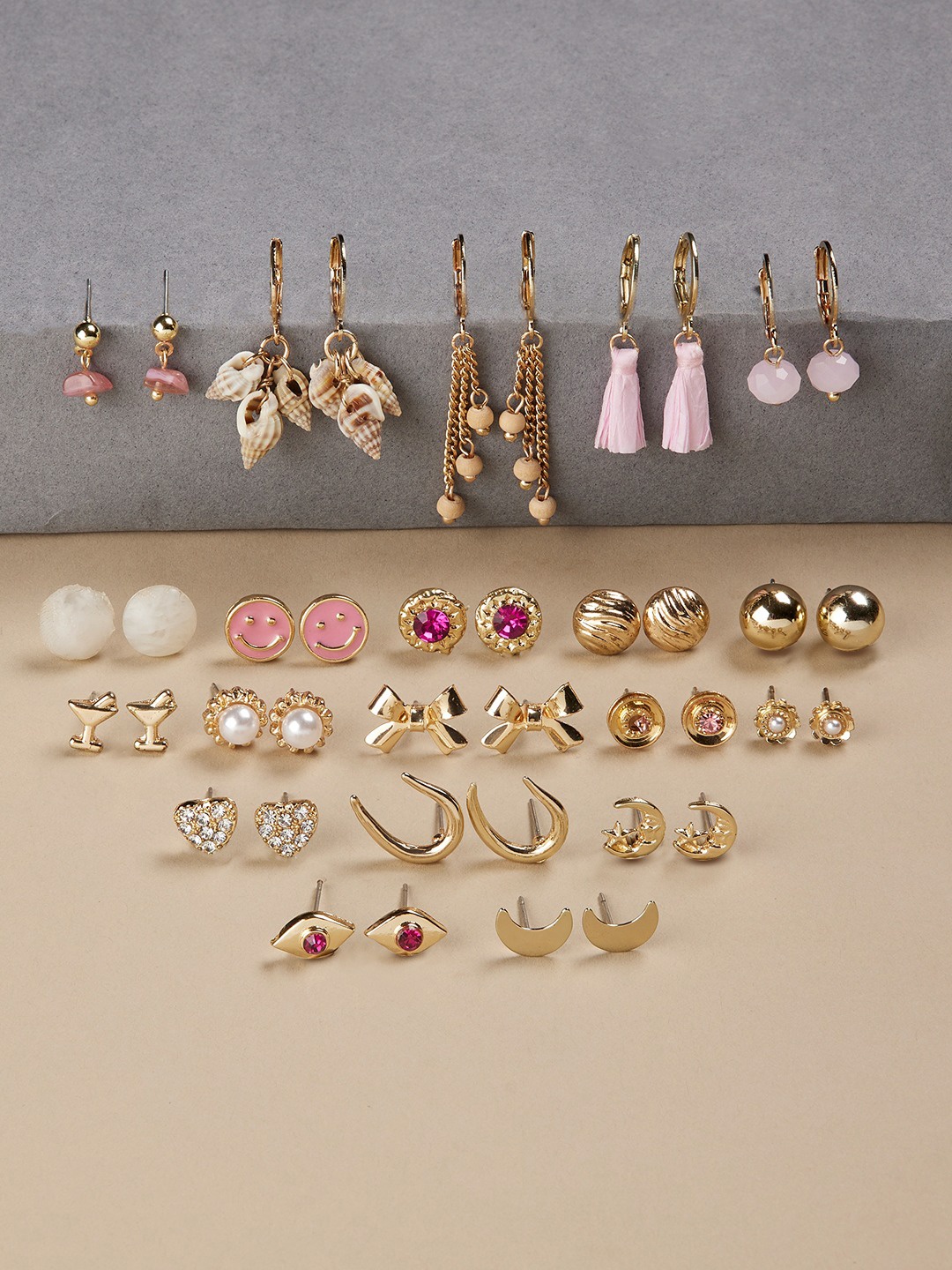 

Zaveri Pearls Set Of 20 Gold Plated Studs Earrings