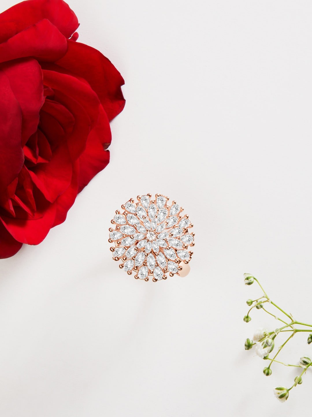 

Zaveri Pearls Gold-Plated Cubic Zirconia Adjustable Ring, Rose gold