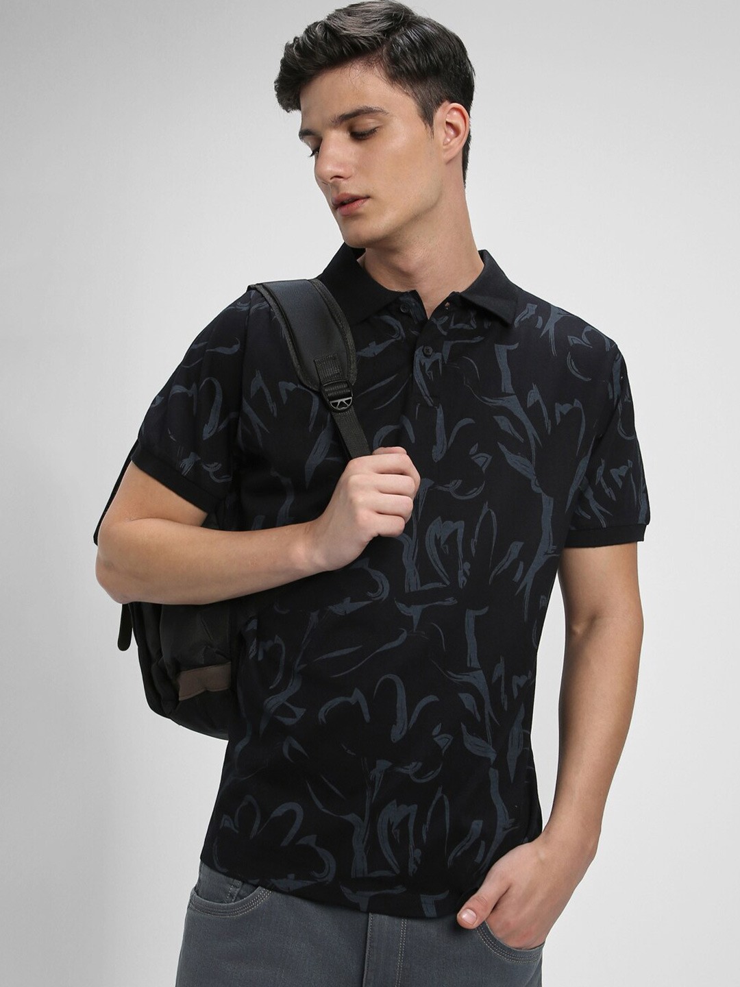 

Dennis Lingo Abstract Printed Polo Collar Slim Fit T-shirt, Black