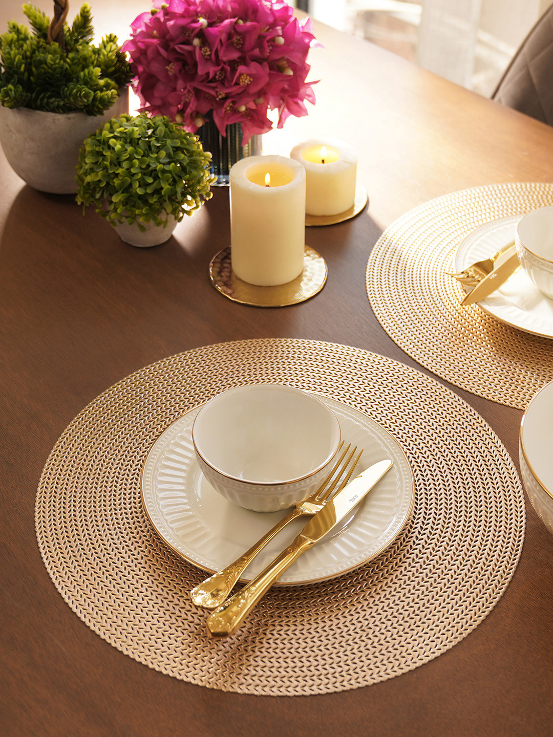 

Pure Home and Living Gold Toned 2 Pieces Textured Table Placemats