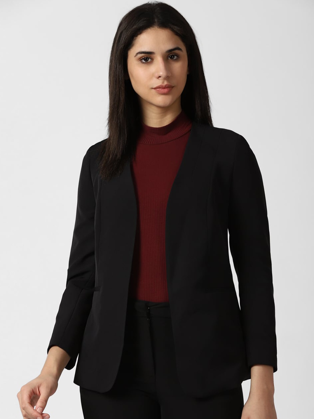 

Van Heusen Woman Slim-Fit Open Front Pure Cotton Casual Blazer, Black