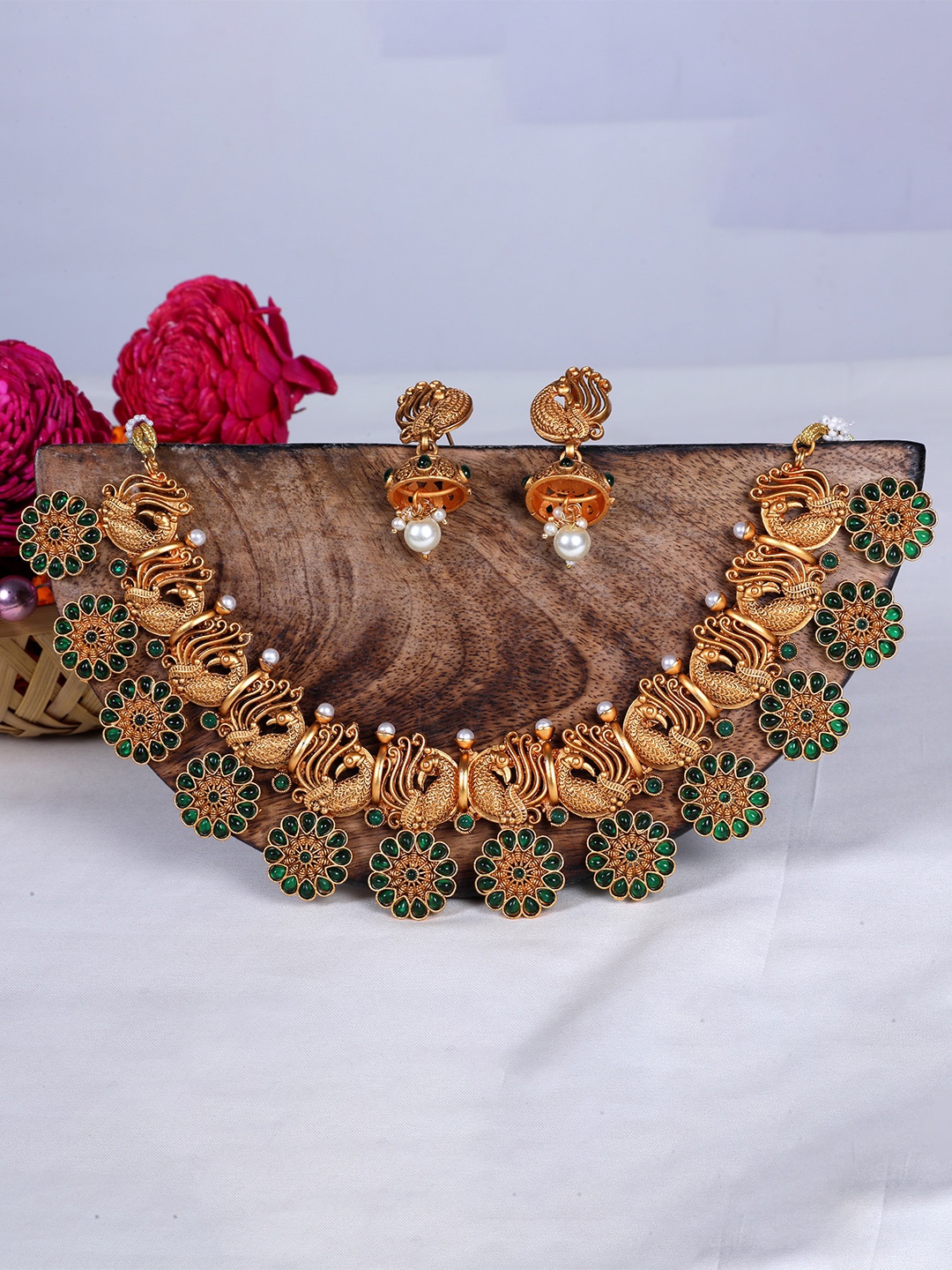 

StileAdda Gold-Plated Stones Studded & Beads Beaded Necklace With Earrings