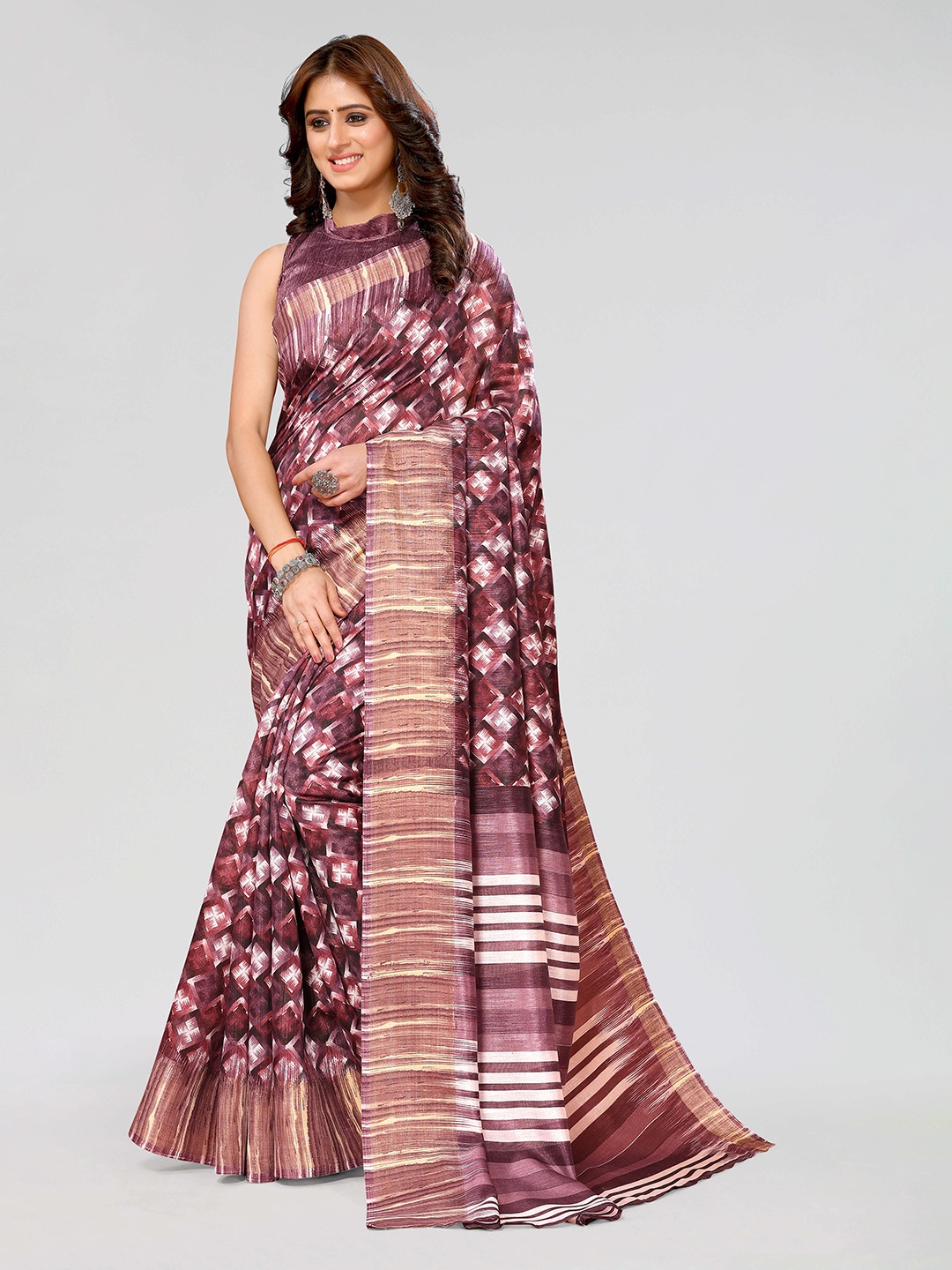 

KALINI Geometric Printed Saree, Purple