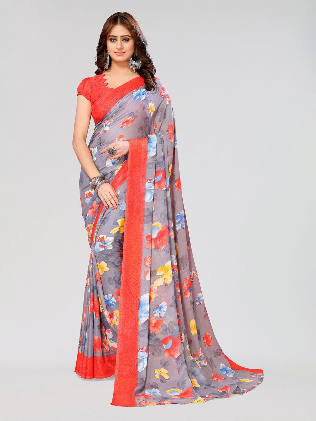 

KALINI Floral Printed Saree, Red