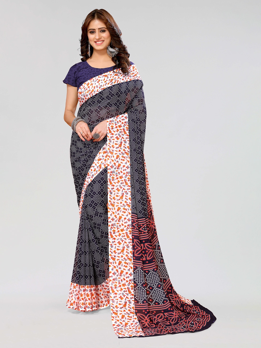 

KALINI Bandhani Saree, Navy blue