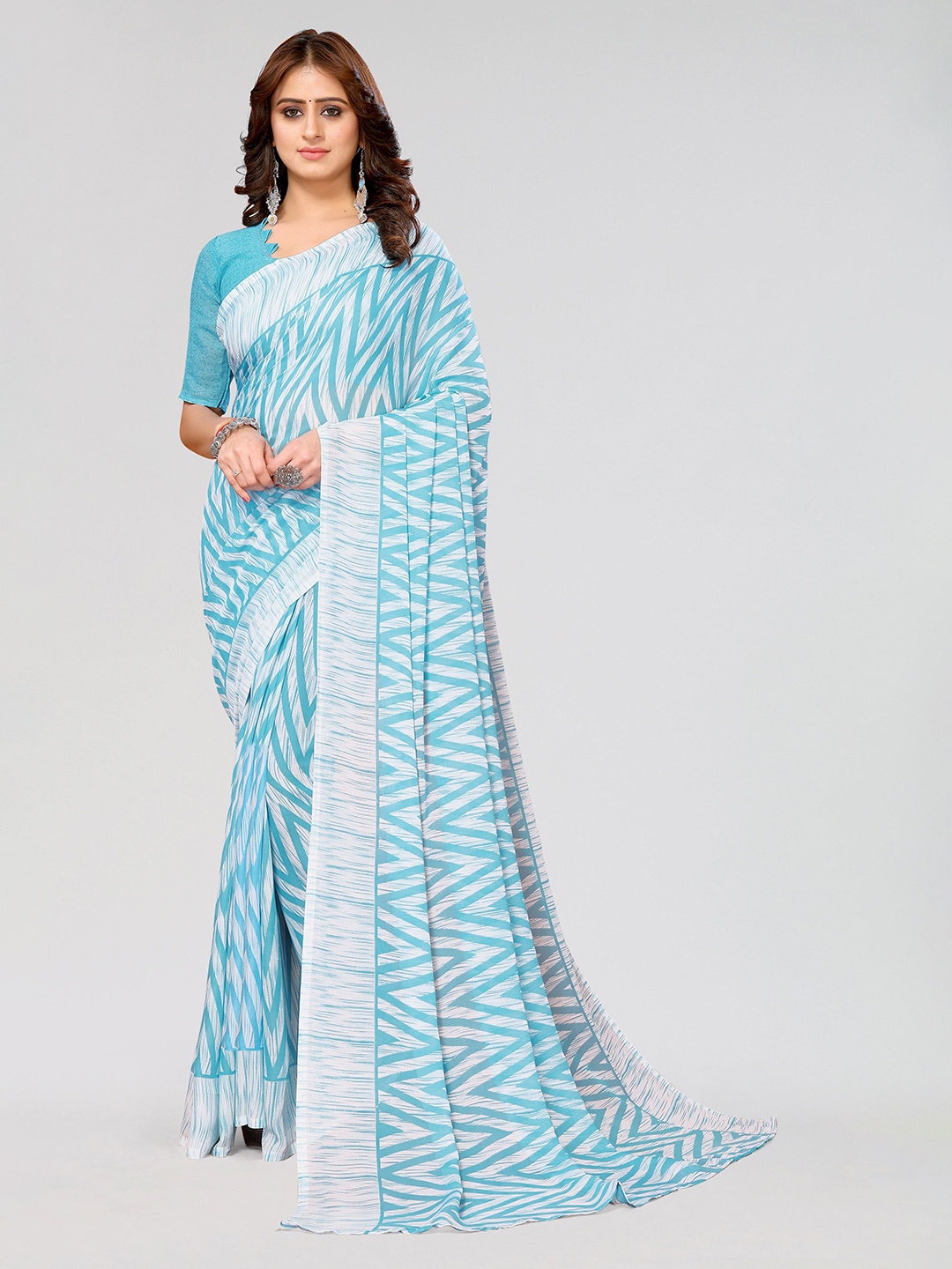 

KALINI Chevron Printed Saree, Blue