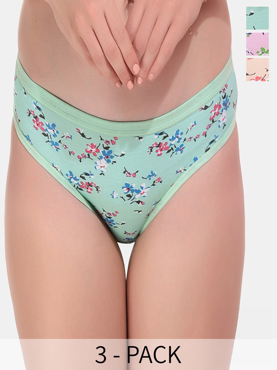 

ESOROUCHA Women Pack Of 3 Floral Printed Hipster Ribbed Briefs, Pink