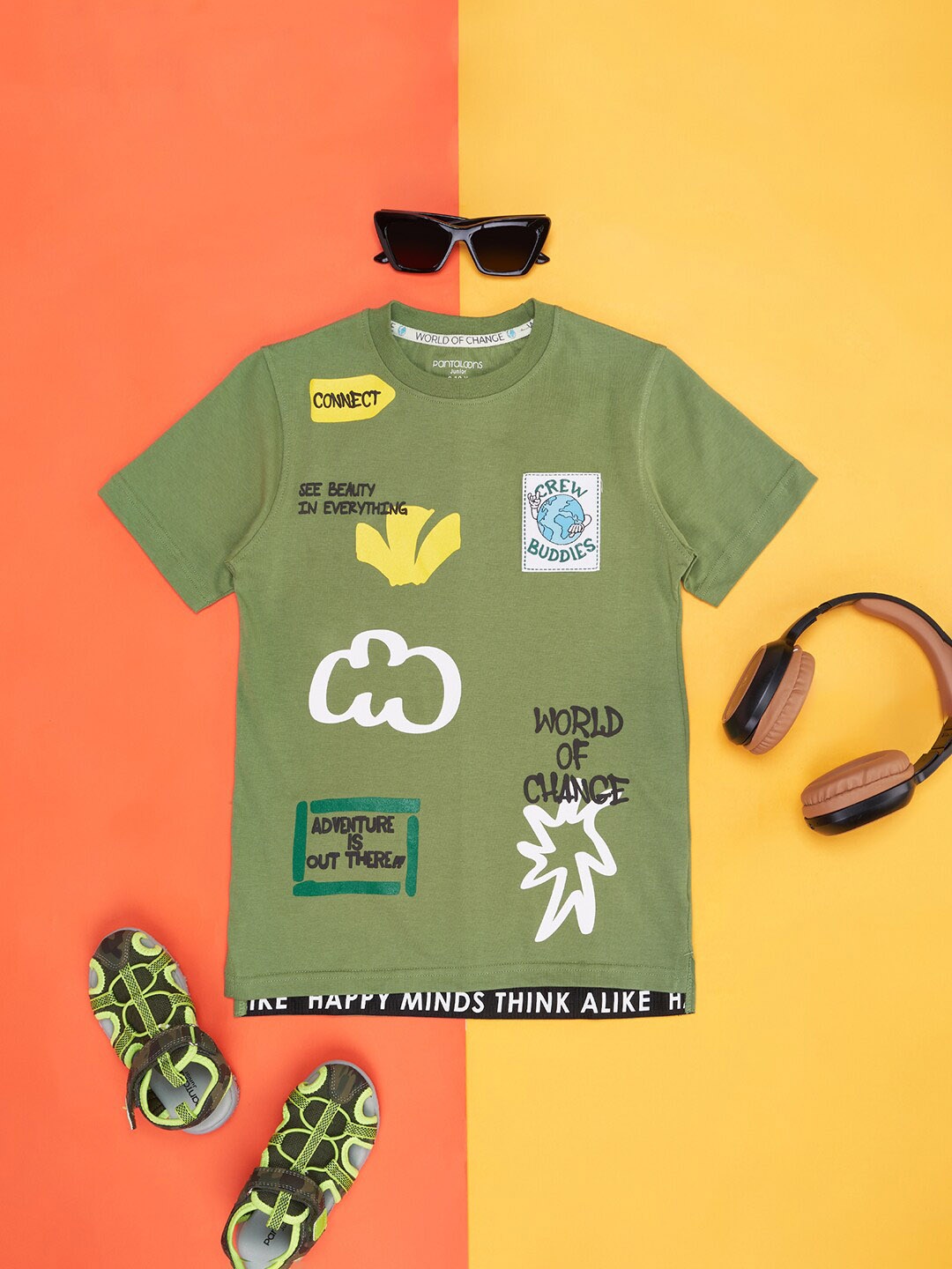 

Pantaloons Junior Boys Typography Printed Cotton T-shirt, Olive
