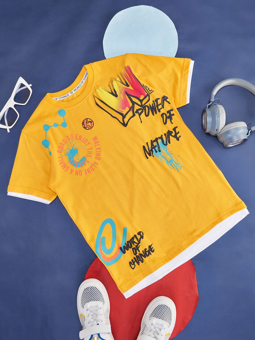 

Pantaloons Junior Boys Typography Printed Cotton T-shirt, Yellow