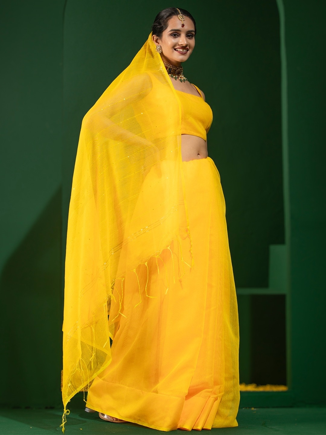 

Triyah Silk Cotton Festive Saree, Yellow