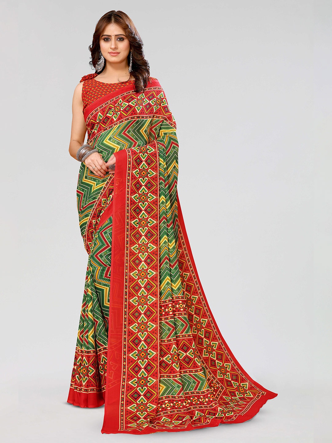 

KALINI Ethnic Motifs Printed Saree, Red