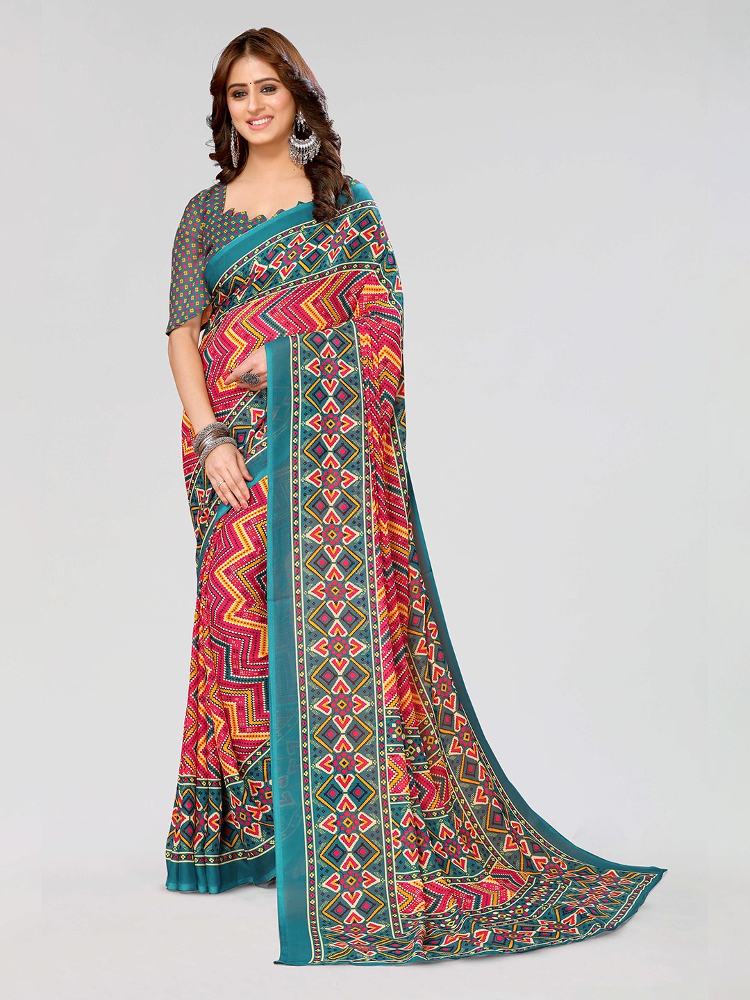 

KALINI Ethnic Motifs Printed Saree, Teal