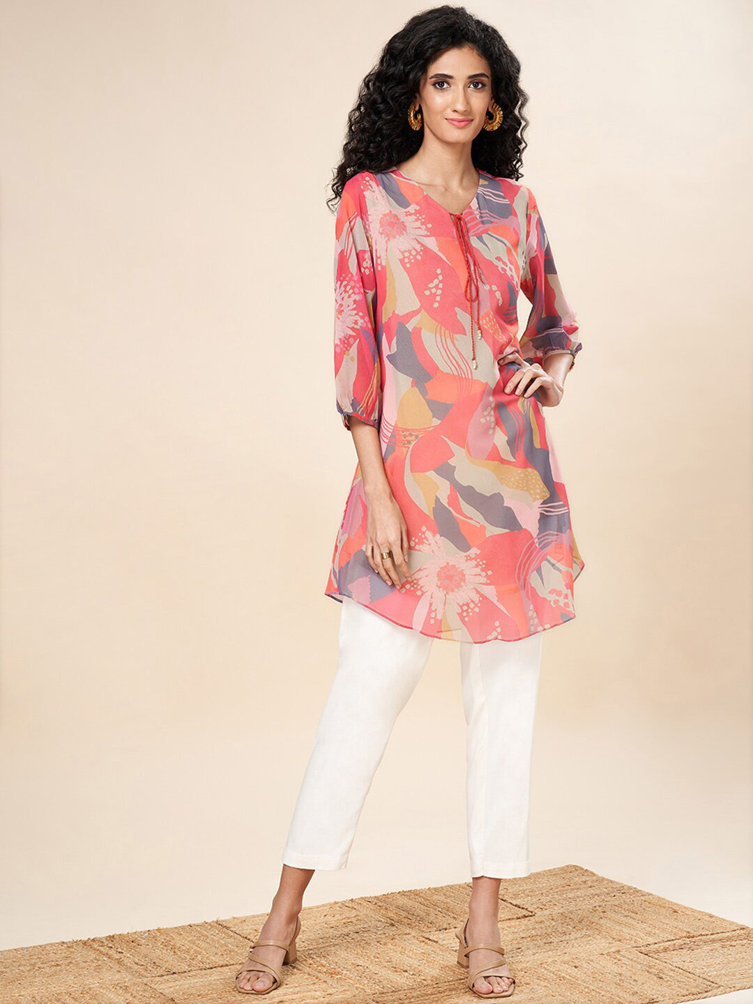 

Marigold Lane Printed Tie-Ups Neck Tunic, Pink