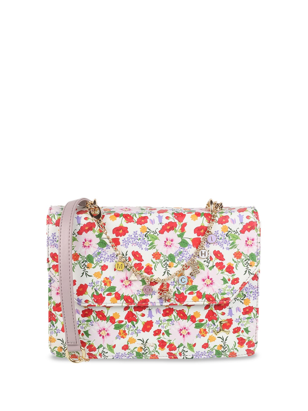 

Mochi Floral Printed Structured Sling Bag, Peach