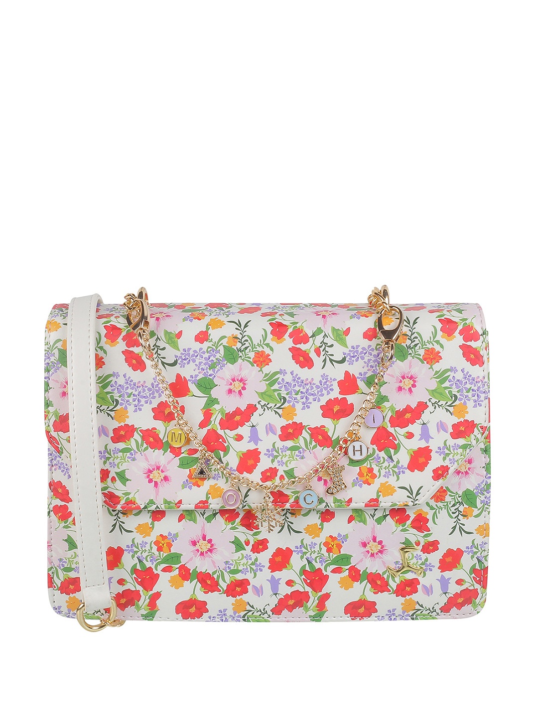 

Mochi Floral Printed Structured Sling Bag, White