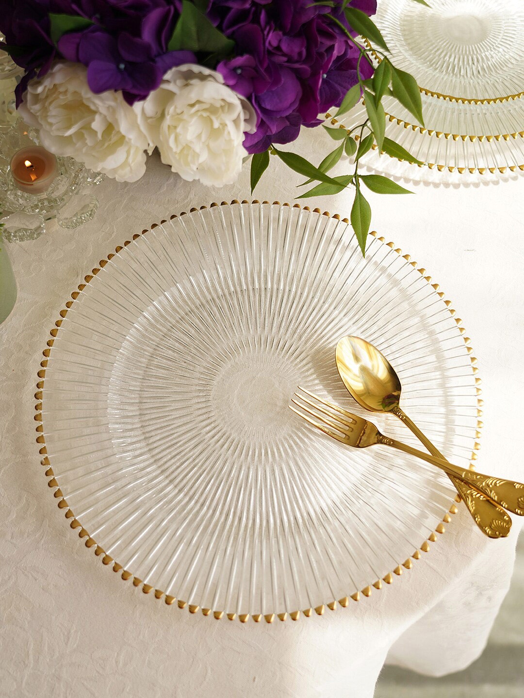 

Pure Home and Living Transparent & Gold-Toned 2 Pieces Textured Glass Glossy Plates