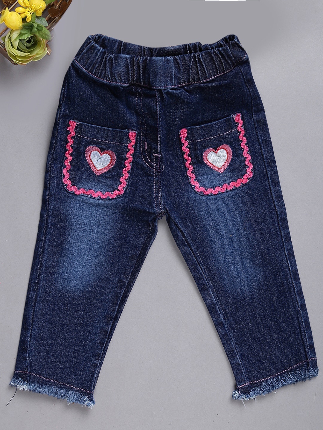 

V-Mart Kids Light Fade Embroidered Stretchable Frayed Jeans, Blue