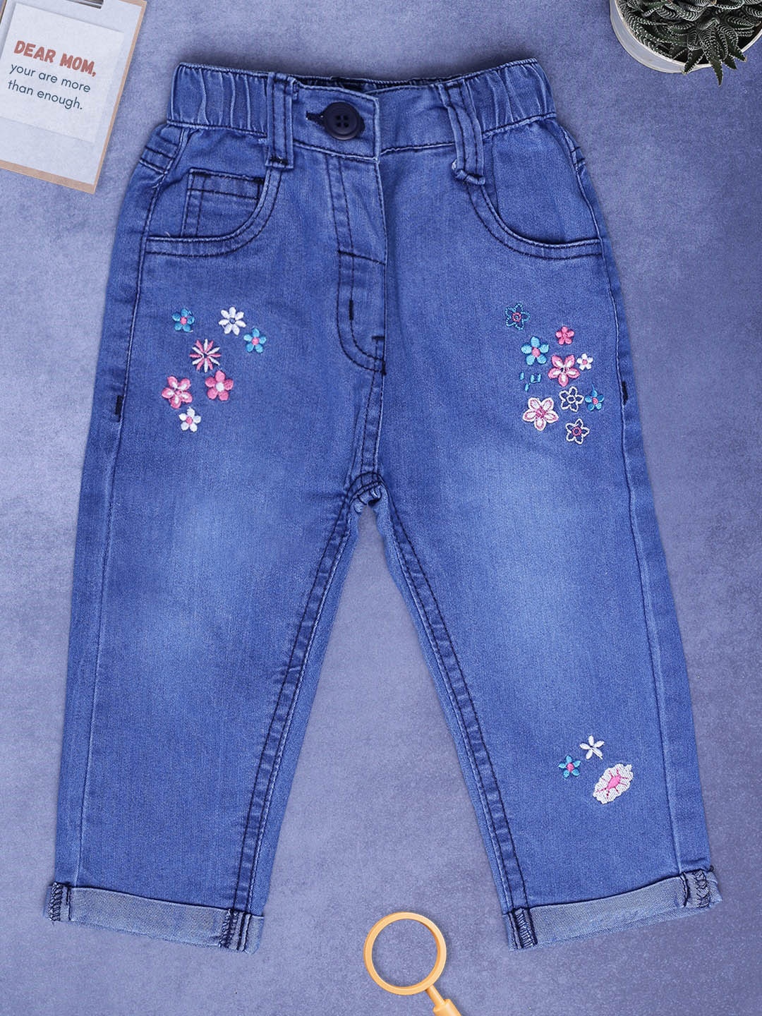

V-Mart Kids Light Fade Embroidered Stretchable Jeans, Turquoise blue
