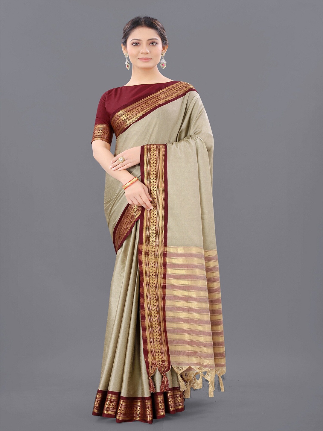 

APNISHA Zari Silk Cotton Banarasi Saree, Brown