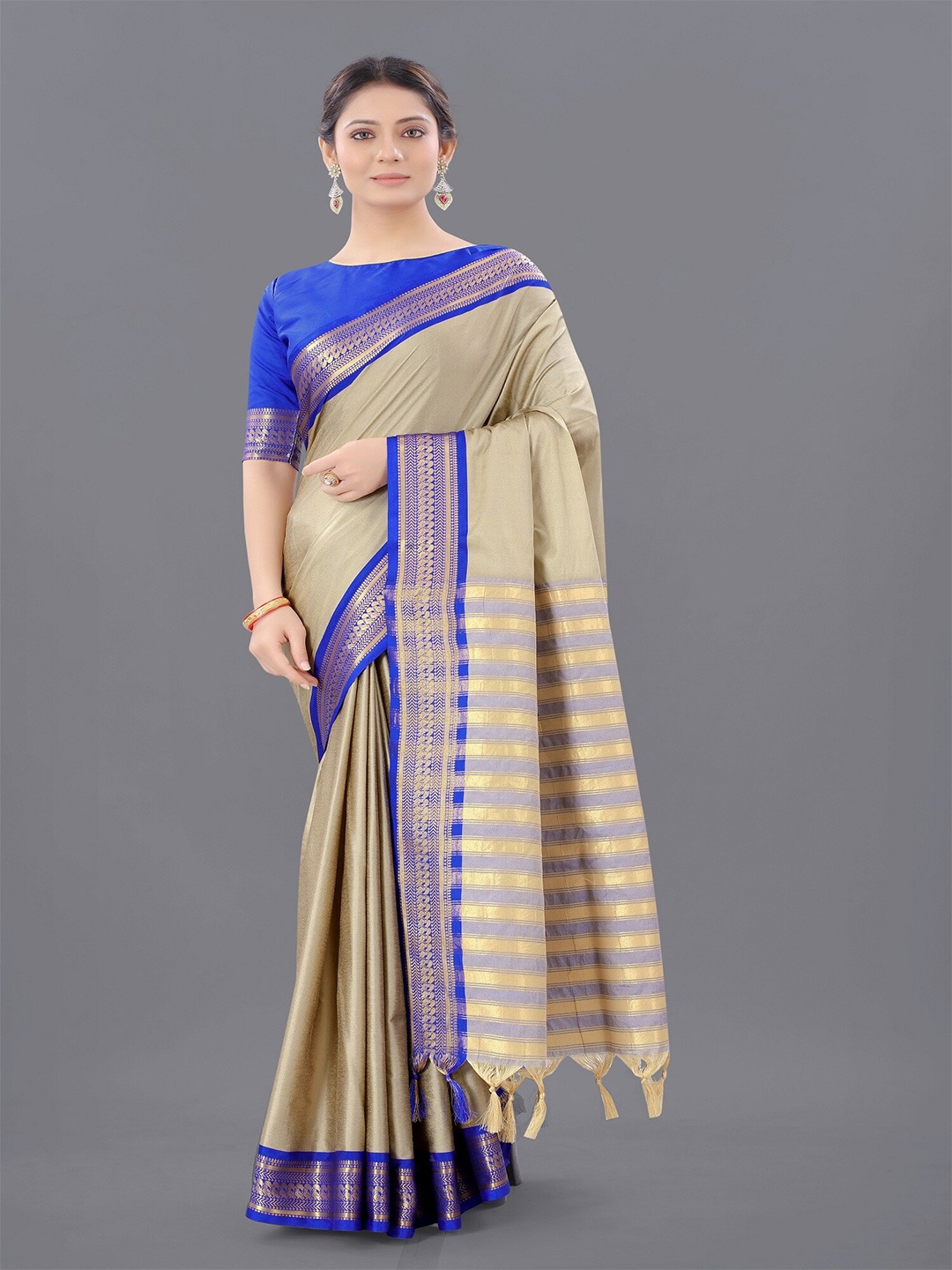 

APNISHA Zari Silk Cotton Saree, Blue