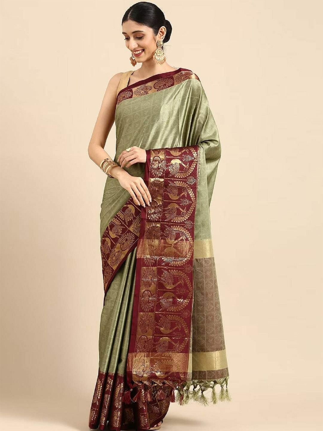

APNISHA Woven Design Zari Banarasi Saree, Sea green