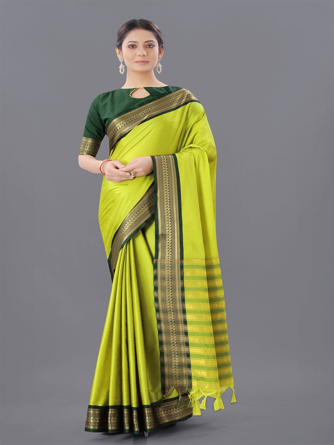 

APNISHA Zari Silk Cotton Banarasi Saree, Yellow