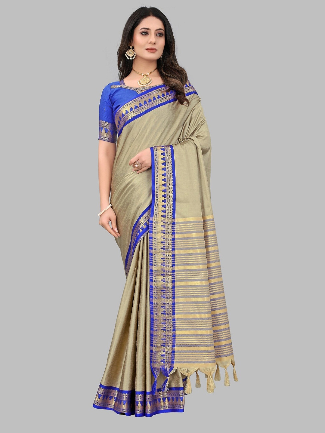 

APNISHA Woven Design Border Detail Zari Banarasi Saree, Blue