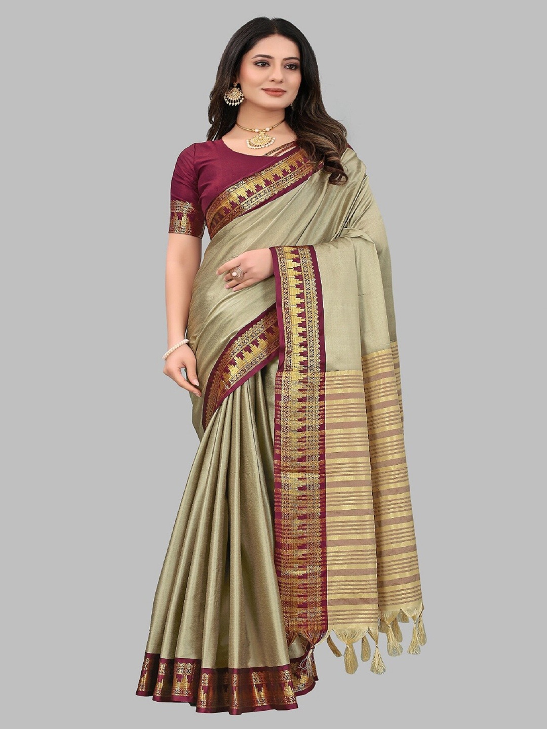 

APNISHA Zari Silk Cotton Banarasi Saree, Brown
