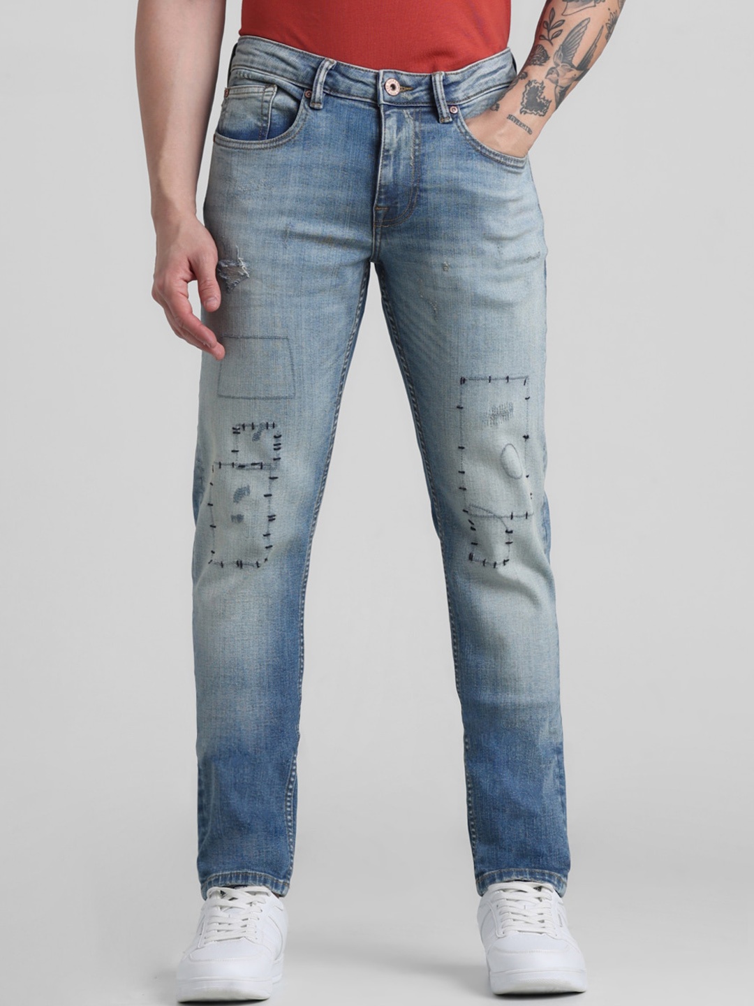 

Jack & Jones Men Slim Fit Mildly Distressed Heavy Fade Comfort Stretchable Jeans, Blue