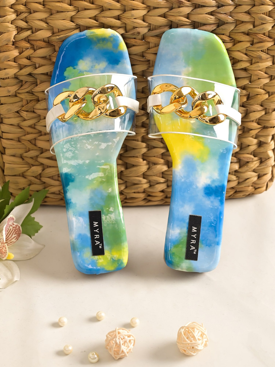 

Myra Embellished Open Toe Flats, Blue