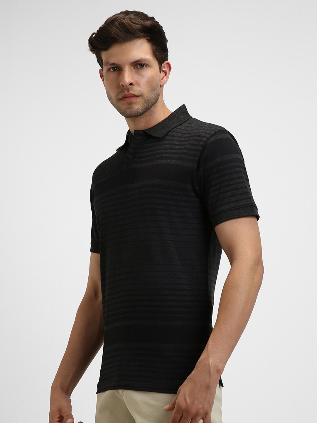 

Dennis Lingo Striped Polo Collar Cotton Regular T-shirt, Black