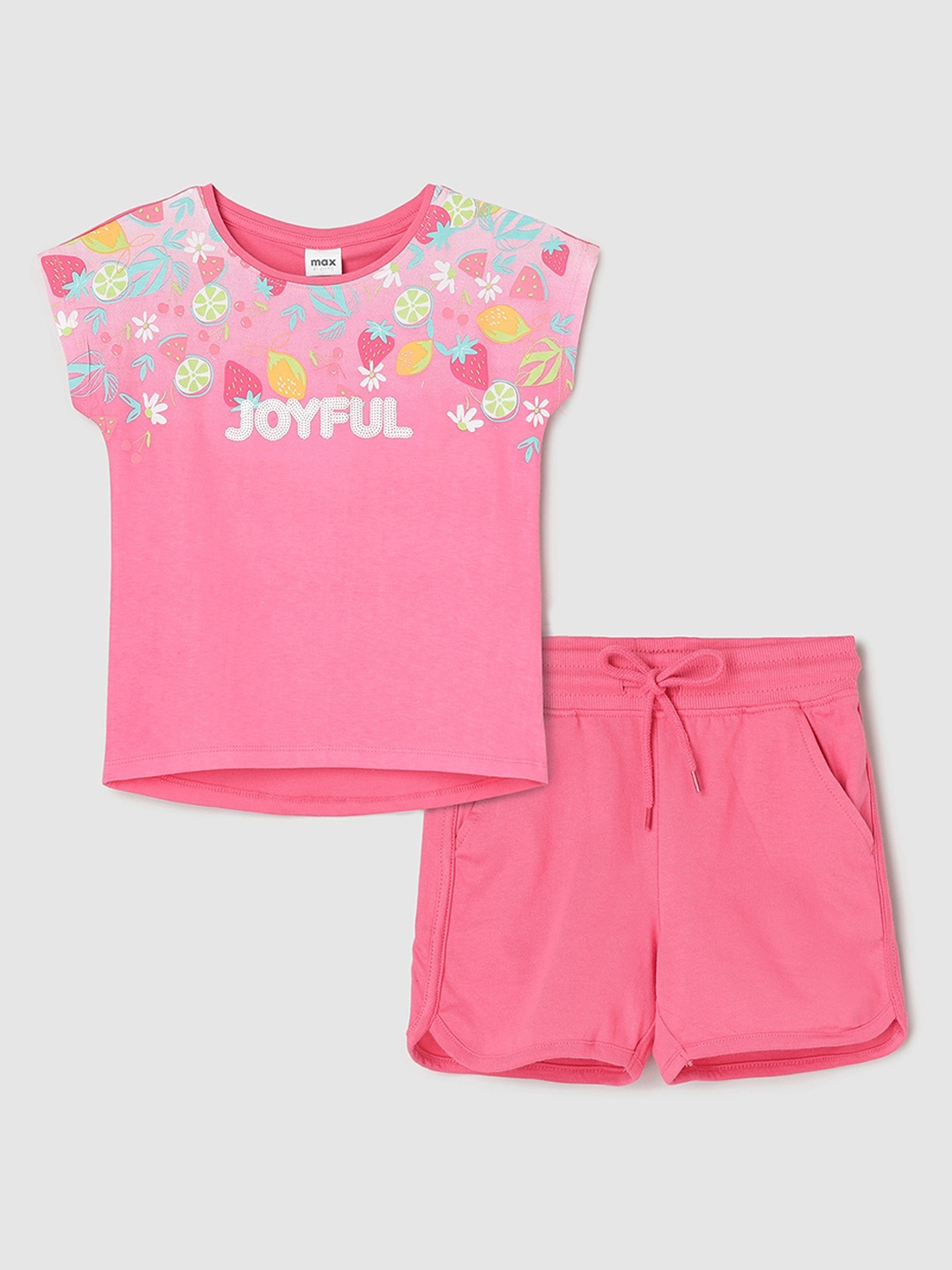 

max Girls Graphic Printed Pure Cotton Night suit, Fuchsia