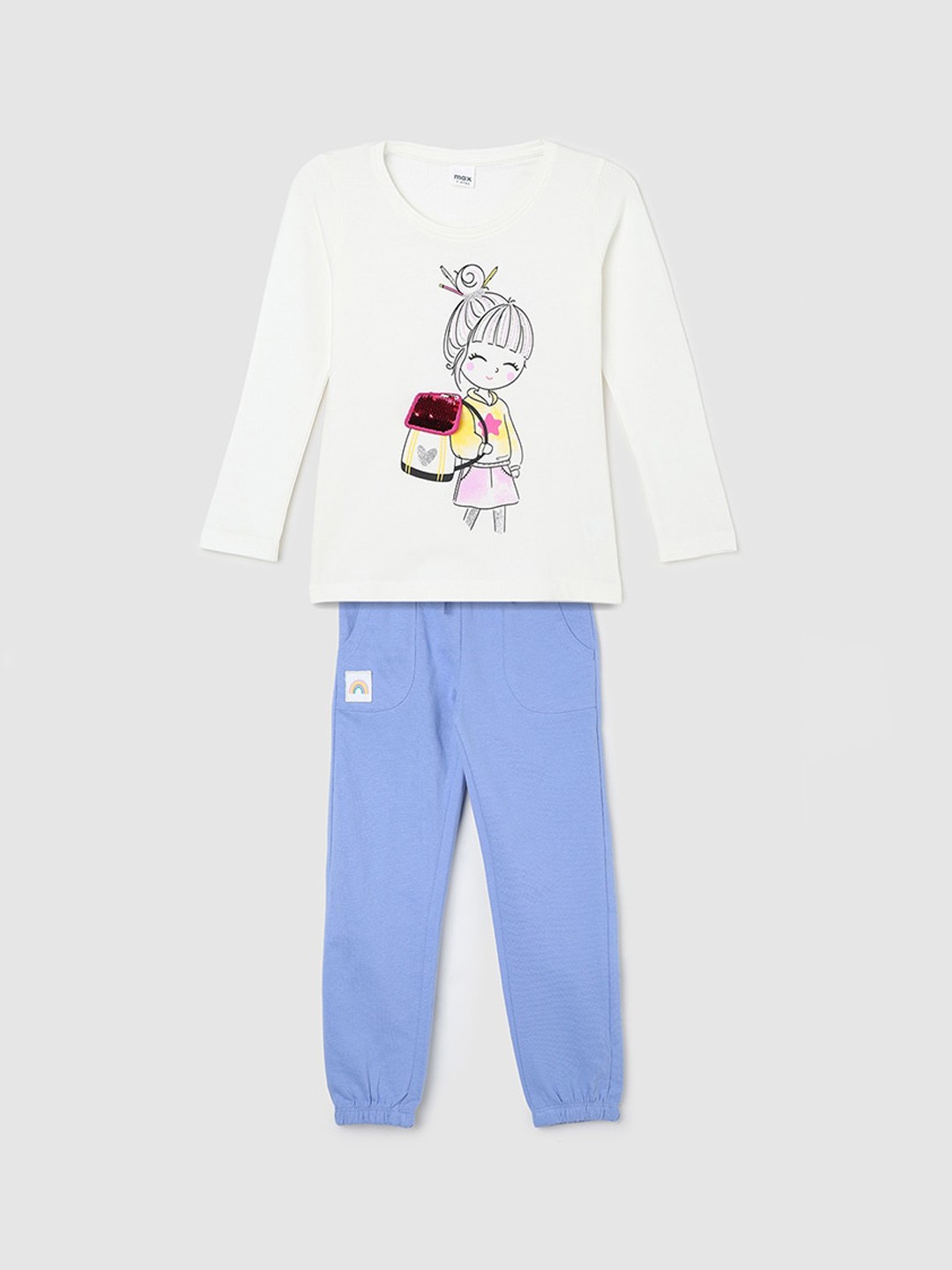 

max Girls Graphic Printed Pure Cotton Night suit, White